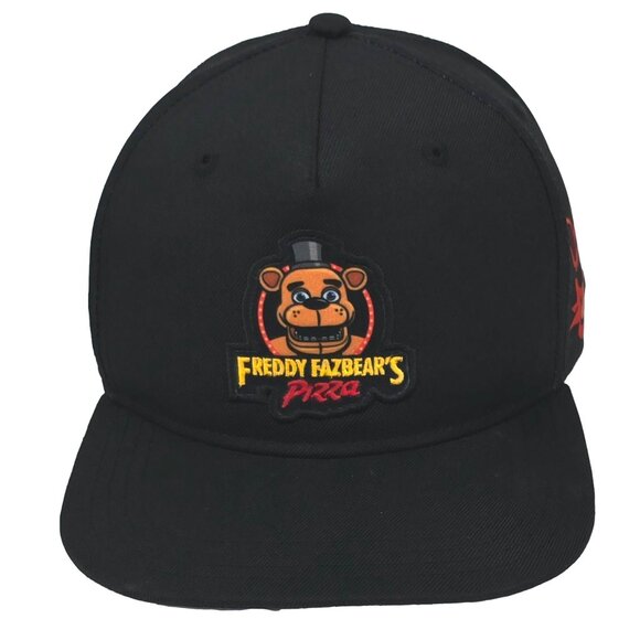 Five Nights At Freddys Hat Fazbear's Pizza Snapback Baseball Cap Black AOP Youth - Picture 3 of 6